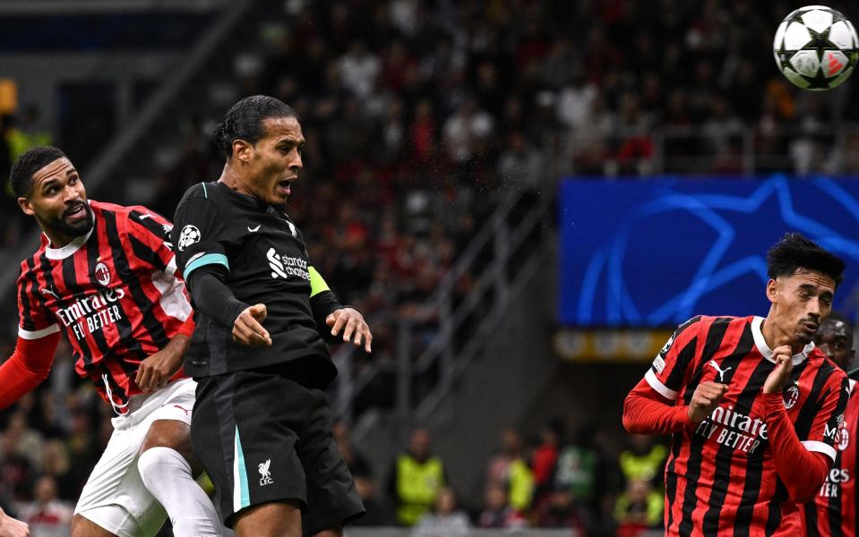 Virgil van Dijk gives Liverpool the lead against AC Milan on Matchday 1 of their Champions League group match at Stadio San Siro, September 17, 2024