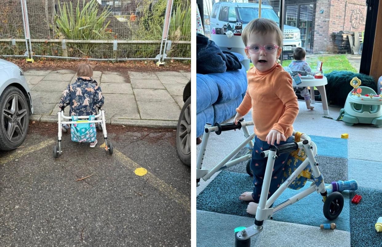 Astrid Johnson, 2, who uses a Kaye Walker to help her move around, was refused a blue badge after her mum applied. (Credit: Sarah Johnson)