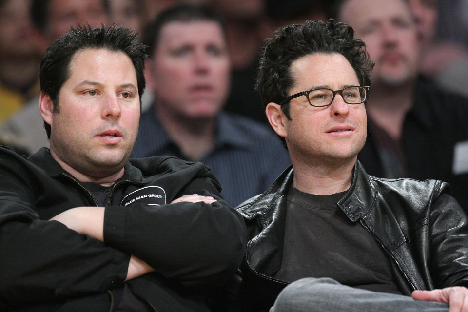 LOS ANGELES, CA - JANUARY 19:  J.J. Abrams (R) and Greg Grunberg (L) attend the Los Angeles Lakers vs Cleveland Cavaliers game at the Staples Center on January 19, 2009 in Los Angeles, California.  (Photo by Noel Vasquez/Getty Images)