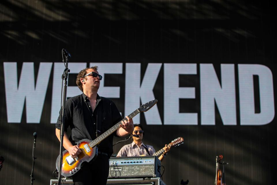 Vampire Weekend performs at the Outdoor Theatre during the Coachella Valley Music and Arts Festival in Indio, Calif., Saturday, April 13, 2024.