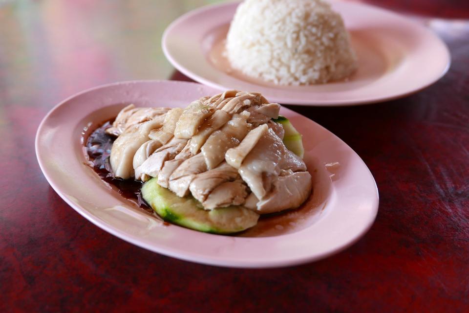 Close-Up Of Hainanese Chicken Rice On Table