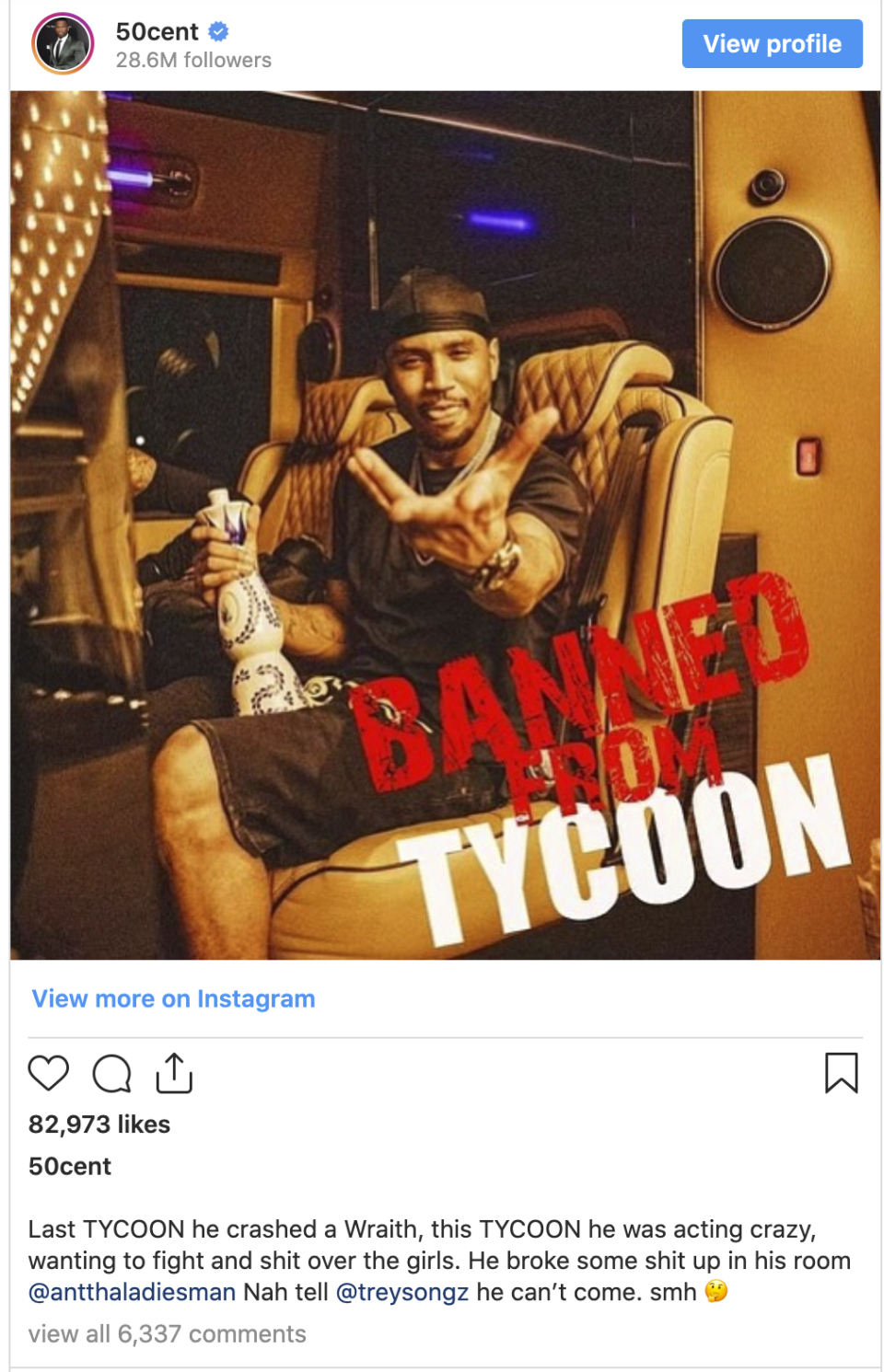 50 Cent bans Trey Songz from event. 