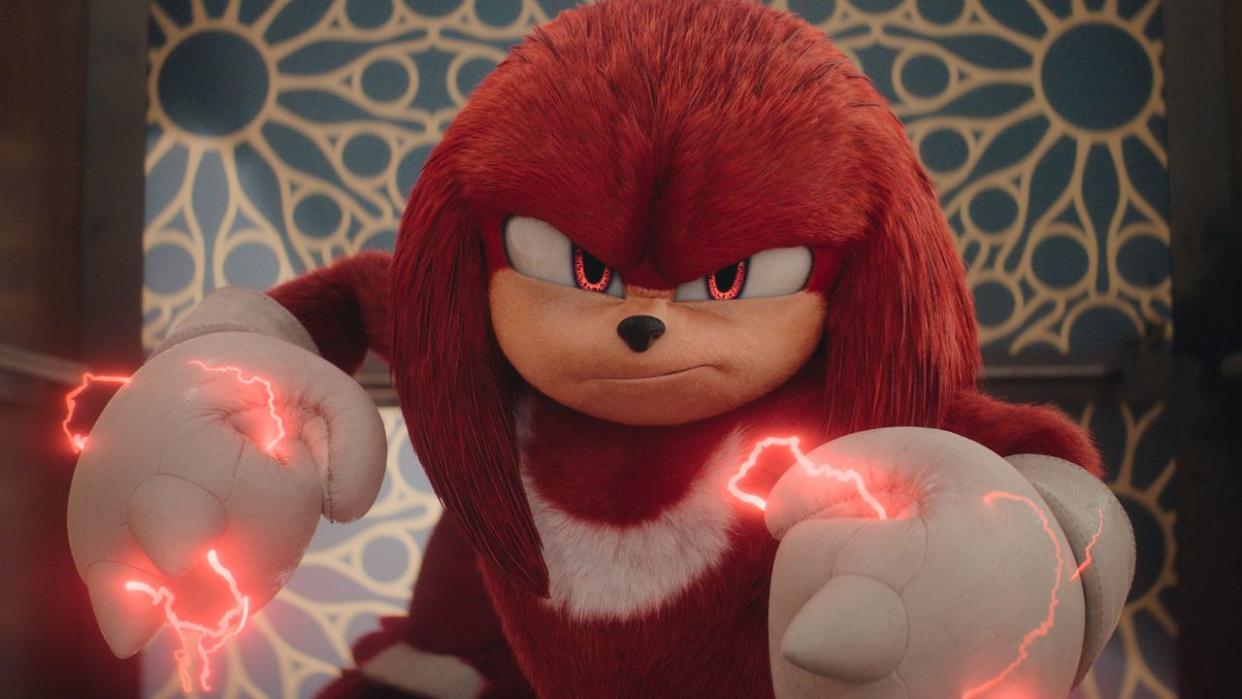  Knuckles with lighting coming out of his hands in the new miniseries. 