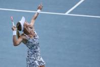 Sep 4, 2016; New York, NY, USA; Lesia Tsurenko of Ukraine serves to Roberta Vinci of Italy (not pictured) on day seven of the 2016 U.S. Open tennis tournament at USTA Billie Jean King National Tennis Center. Mandatory Credit: Anthony Gruppuso-USA TODAY Sports