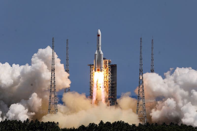 FILE PHOTO: Long March-5B Y3 rocket, carrying Wentian lab module, takes off from Wenchang