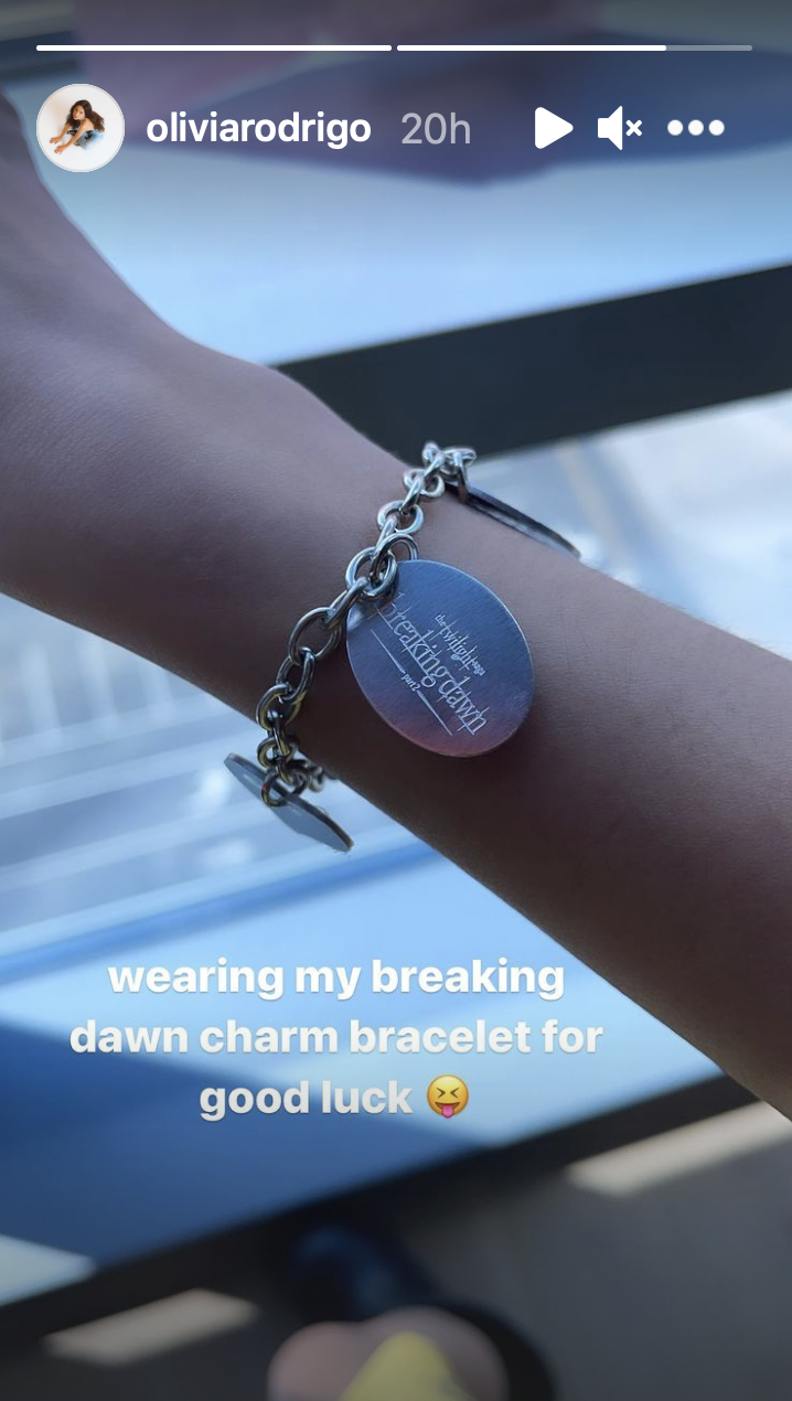 Rodrigo photographs her “Twilight” charm bracelet before her performance. - Credit: Instagram