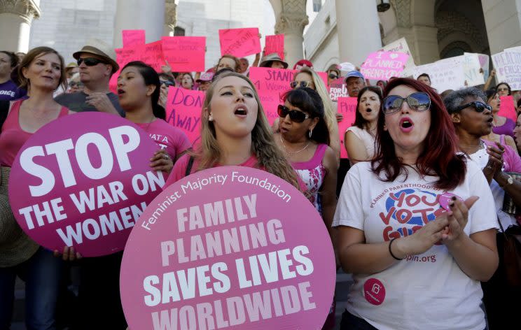 Planned Parenthood supporters rally for women's access to reproductive health care on 