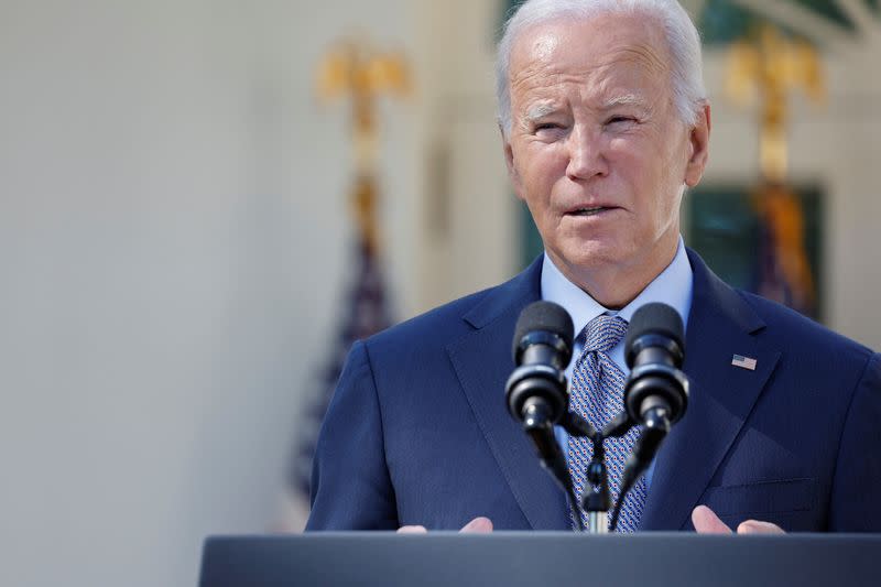 U.S. President Joe Biden delivers remarks on his efforts to curb so-called junk fees, in Washington