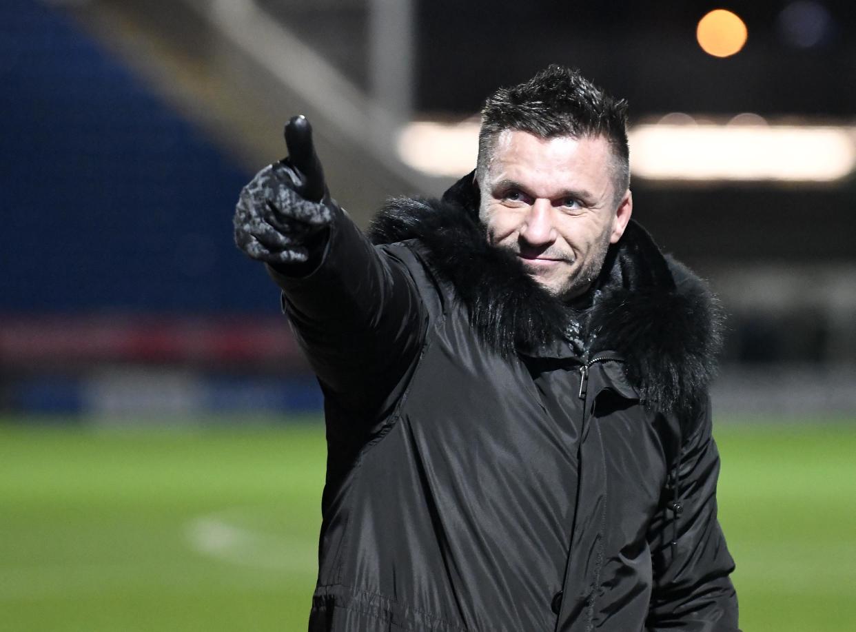 CHESTERFIELD, ENGLAND - NOVEMBER 10: Glenn Tamplin Owner of Billericay Town salutes the fans following the FA Cup First Round match between Chesterfield and Billericay Town at Proact Stadium on November 10, 2018 in Chesterfield, England. (Photo by George Wood/Getty Images)