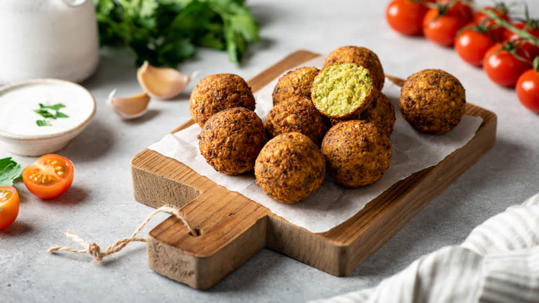 Falafel on wooden board