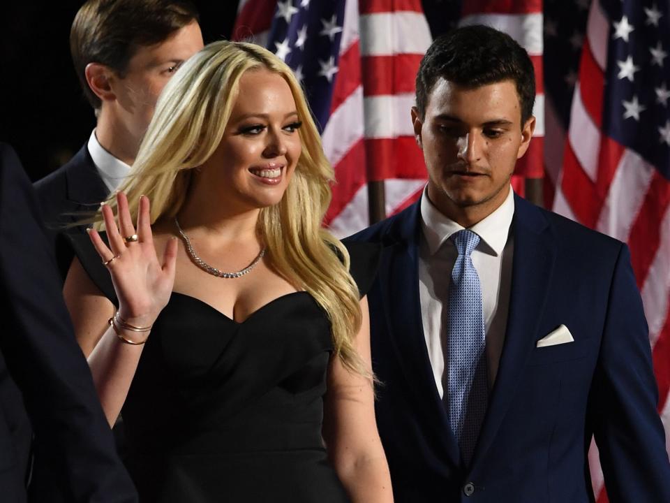 Tiffany Trump and her boyfriend Michael Boulos arrive for the US president's acceptance speech for the Republican Party nomination for reelection during the final day of the Republican National Convention from the South Lawn of the White House on August 27, 2020 in Washington, DC
