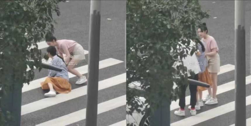 有網友在街頭捕獲趙麗穎拍攝新戲。（圖／翻攝自微博）