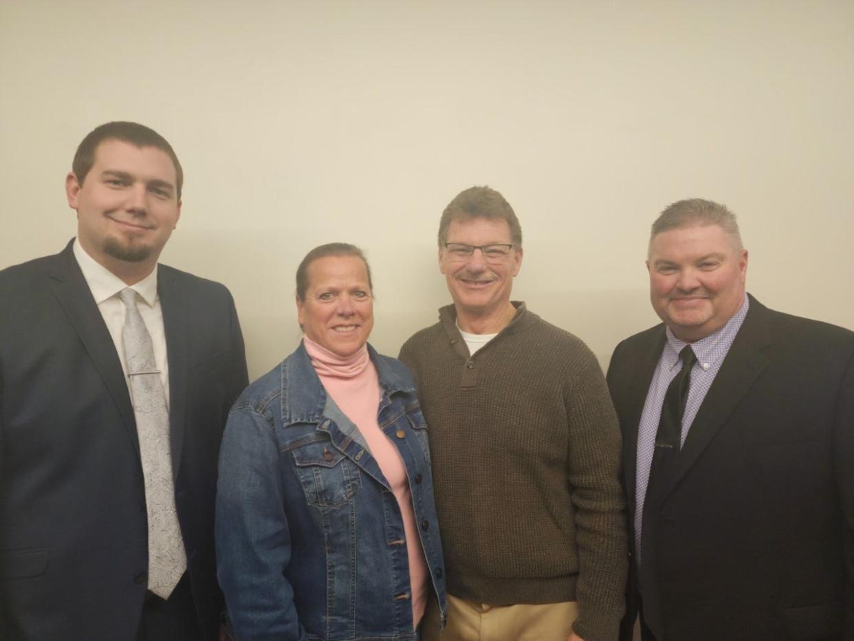 Shown at the recent Red Gold Growers Banquet in Indiana are (from left) Lee Crownover, Amy Janssen, Tim Janssen and Curt Utterback. Monroe tomato grower the Janssen Brothers’ Farm received its ninth Master Grower Award at the recent banquet.