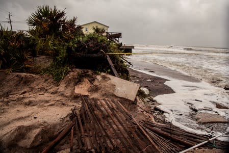 Beach erosion and debris are seen due to Hurricane Dorian as the A1A coastal route of Vilano Beach is closed, in St. Augustine