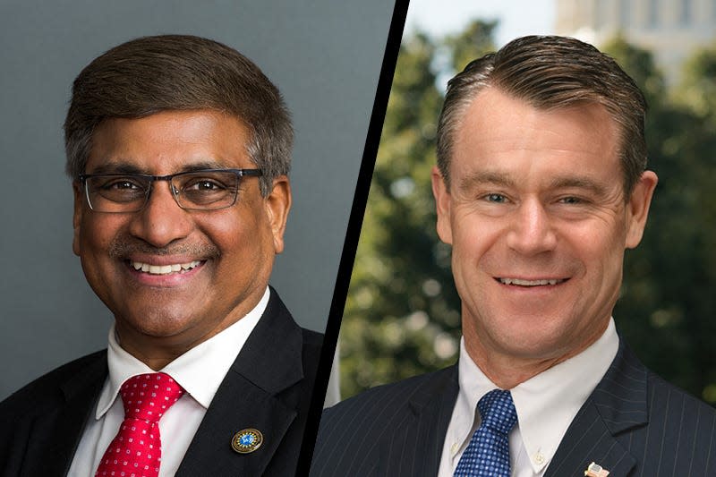 Sethuraman Panchanathan, the 15th director of the U.S. National Science Foundation, and U.S. Sen. Todd Young, R-Ind.