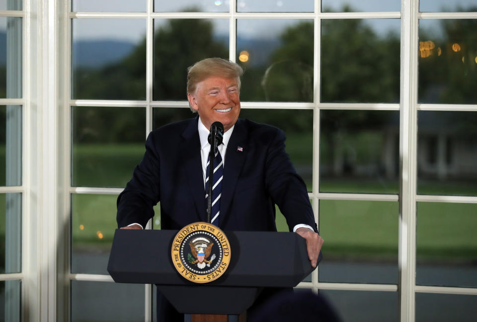 President Trump speaks as he meets with business leaders at Trump National Golf Club in Bedminster, N.J., on Aug. 7, 2018. (Photo: Carolyn Kaster/AP)