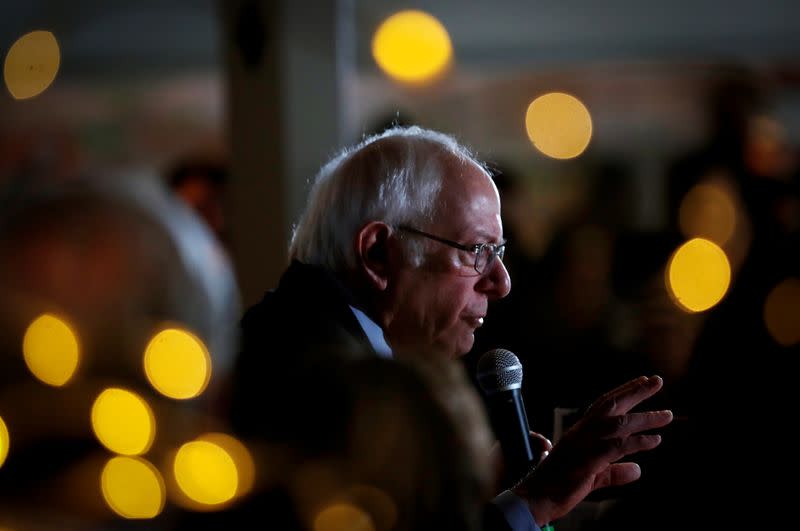 Democratic U.S. presidential candidate Senator Bernie Sanders speaks to supporters at a campaign stop in Plymouth