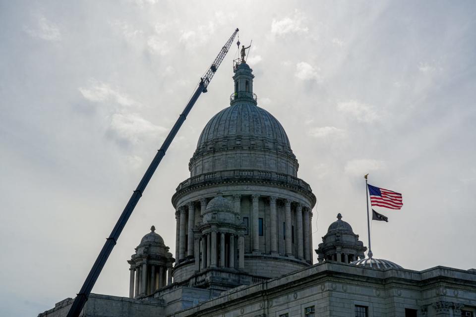 Work crews discovered problems with the Independent Man's marble platform while preparing to begin the latest phase of the State House's $2.2 million exterior cleaning and restoration project.