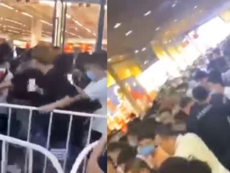 中國網友因「新疆棉事件」揚言抵制Nike，但門市推出促銷活動後，門口再度湧現大量人潮。（圖／翻攝自RFA臉書）