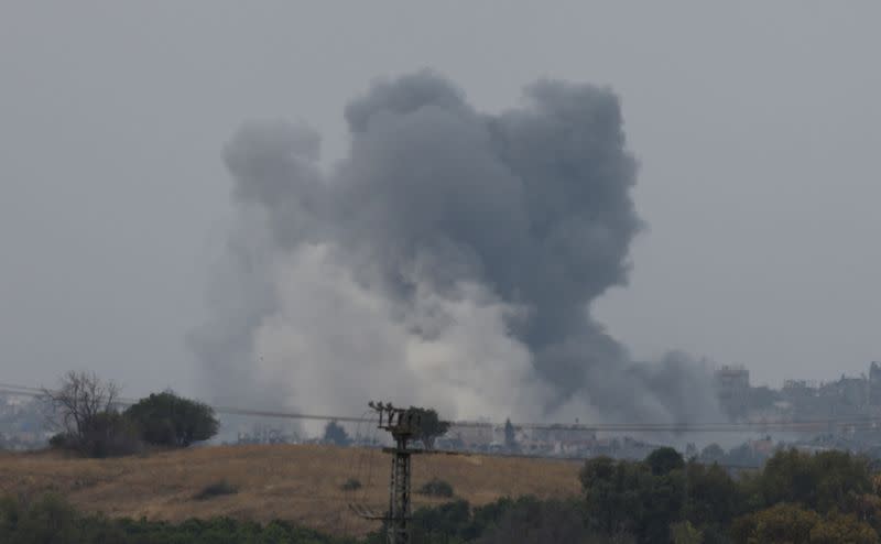 Smoke rises from an explosion in northern Gaza