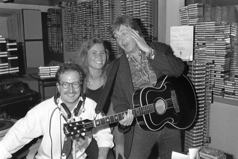 Sir Paul McCartney surprising Wright and his production assistant Dianne Oxberry in 1990 (PA) (PA Wire)