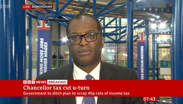 Kwasi Kwarteng speaking to BBC News about his U-turn (Photo: BBC Breakfast)