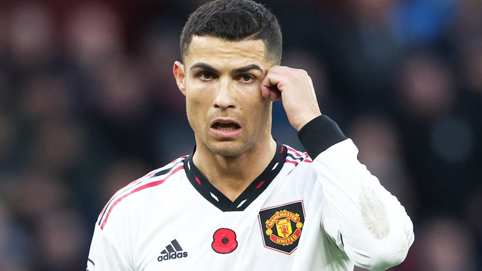 Cristiano Ronaldo looks on during a Premier League match for Manchester United.