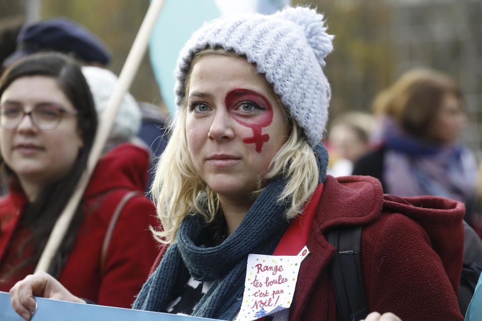 <p>Women participate in the National Feminist demonstration on the occasion of the International Day for the Elimination of Violence against Women, Saturday, Nov. 25, 2017 in Brussels, Belgium. (Photo: Nicolas Maeterlinck/Belga via ZUMA Press) </p>