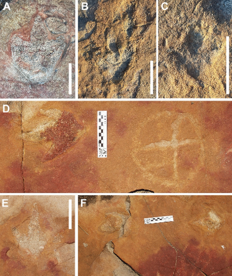 Footprints belonging to three different dinosaur species were found on the rocks, and recreated by the petroglyphs, the researchers said.