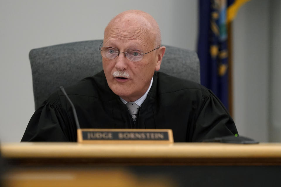 Superior Court Judge Peter Bornstein addresses members of the jury at Coos County Superior Court, in Lancaster, N.H., Monday, July 25, 2022. Opening statements are scheduled for Tuesday, July 26, in the trial of Volodymyr Zhukovskyy who has been charged with negligent homicide in the deaths of seven motorcycle club members in a 2019 crash. Zhukovskyy has pleaded not guilty to multiple counts of negligent homicide, manslaughter, reckless conduct and driving under the influence in the June 21, 2019, crash. (AP Photo/Steven Senne, Pool)