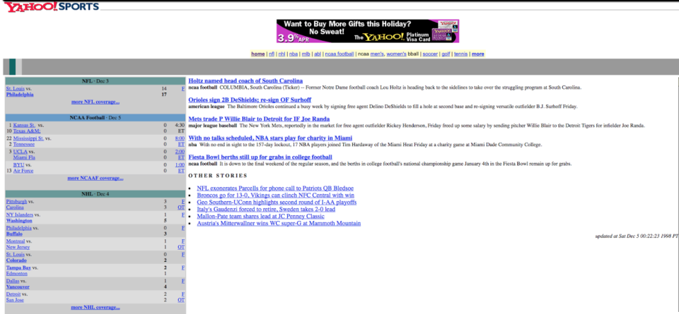 A shot of Yahoo Sports’ front page in the early days. She’s a beauty, isn’t she?