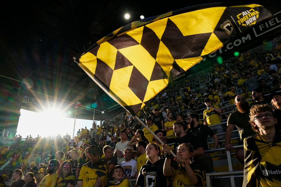 Jul 6, 2024; Columbus, OH, USA; Columbus Crew fans cheer prior to the MLS soccer match against Toronto FC at Lower.com Field.