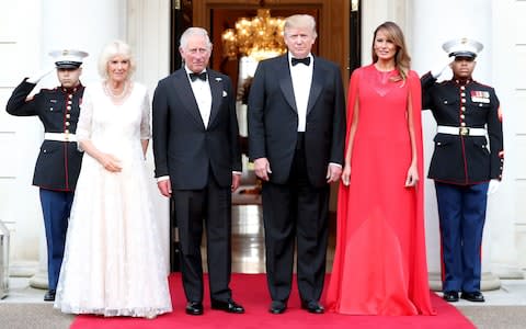 US President Donald Trump and First Lady Melania Trump host a dinner at Winfield House for Prince Charles, Prince of Wales and Camilla, Duchess of Cornwall - Credit: &nbsp;Chris Jackson/Getty Images