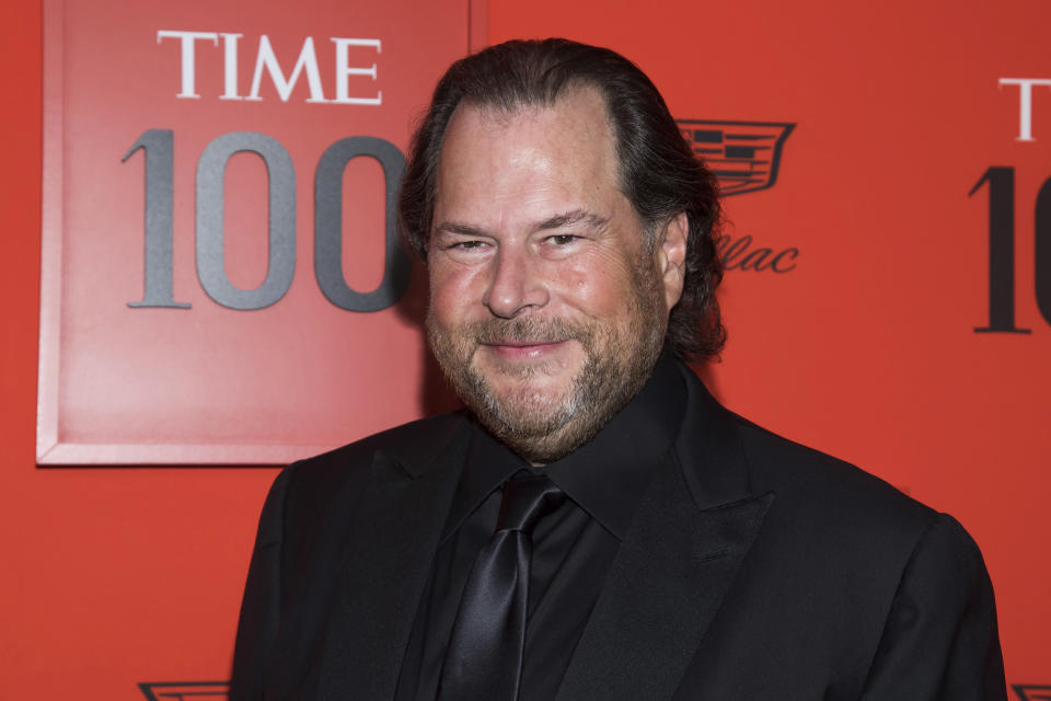 Marc Benioff attends the 2019 Time 100 Gala, celebrating the 100 most influential people in the world, at Frederick P. Rose Hall, Jazz at Lincoln Center on Tuesday, April 23, 2019, in New York. (Photo by Charles Sykes/Invision/AP)
