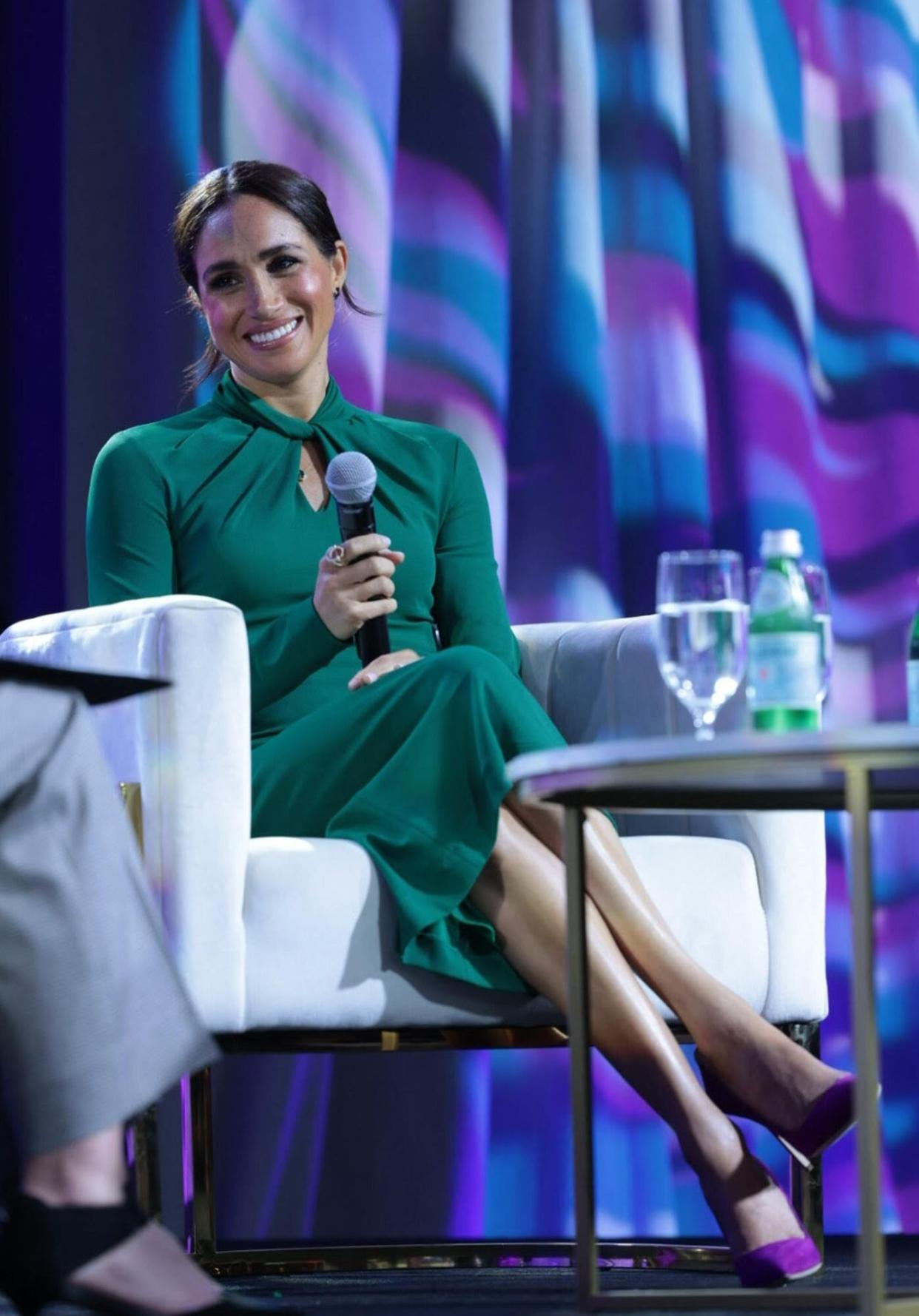 Meghan, Duchess of Sussex takes part in a discussion panel at the Women's Fund of Central Indiana.