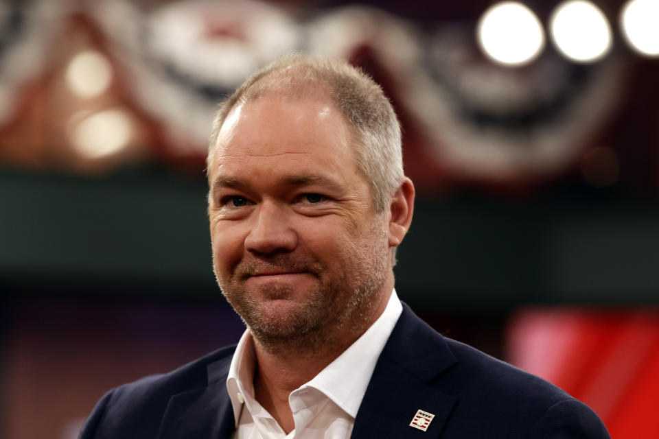 FILE - Former baseball player Scott Rolen speaks at a news conference in Secaucus, N.J., Friday, Jan. 27, 2023. Rolen will be inducted to the Hall of Fame on Sunday. (AP Photo/Adam Hunger, File)