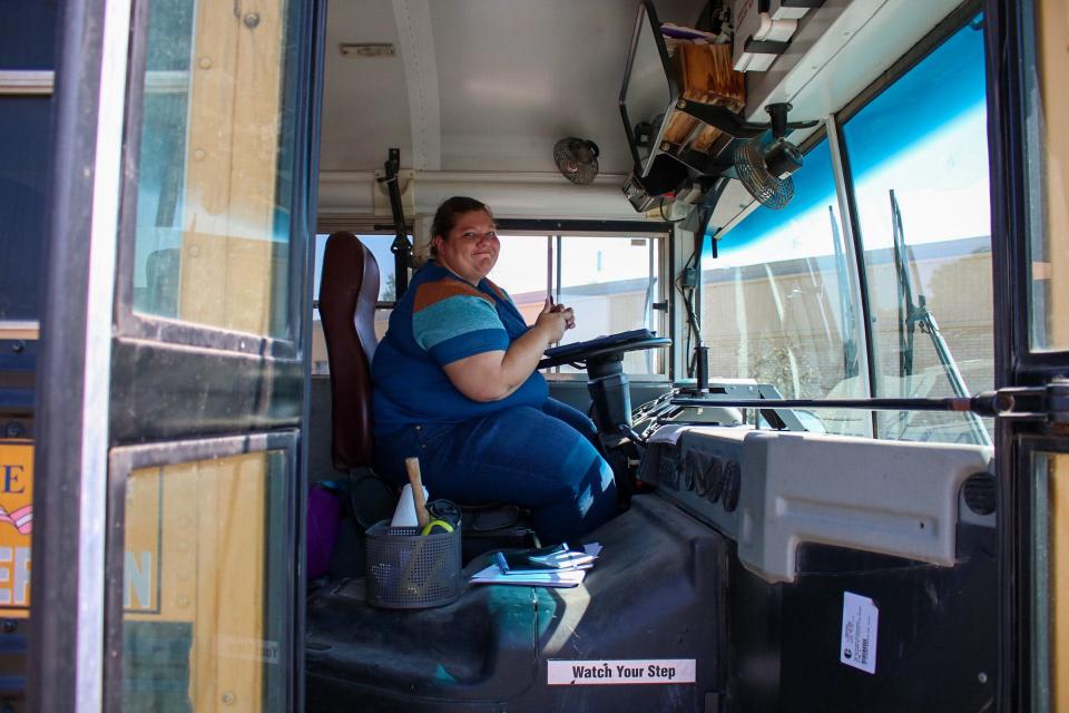 Stephanie Hungate pulls into the parking lot on her first day as transportation director at Southeast of Saline.