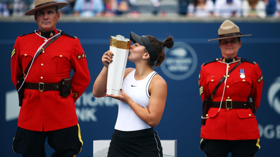 Bianca Andreescu celebrates her victory after the Rogers Cup final.  (Photo by Vaughn Ridley/Getty Images)