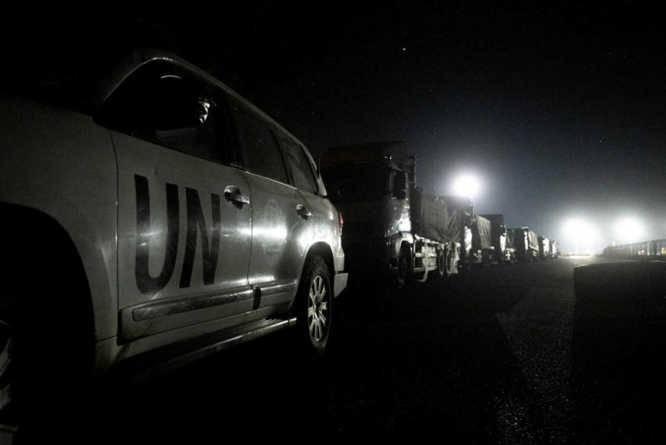 Trucks containing humanitarian aid from the World Food Programme in northern Gaza (Reuters)