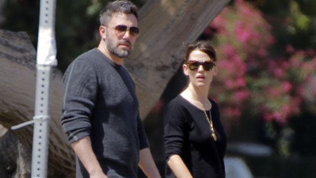 Ben Affleck and Jennifer Garner are putting on a united front in the face of recent split rumors. The A-list couple was spotted out to lunch together in Brentwood, Calif. on Thursday, showing that they're still together despite reports that the two are separated and heading for a divorce. <em>OK!</em> claims that the 42-year-old <em>Batman v Superman</em> star would like to announce a split before their 10th anniversary on June 29, and prior to the pair's casual lunch date, they hadn't been seen together for some time, further fueling the breakup rumors. But Ben and the 43-year-old former <em> Alias </em>star kept it casual on Thursday -- both wearing their wedding rings -- sending the message that all is well in the Affleck household. <strong>PHOTOS: Most In Love Celebrity Couples</strong> FameFlynet After their outing, the couple was also spotted getting ice cream with their daughters, Violet, 9, and Seraphina, 6. <em> Wonderwall</em>'s Jessica Wedemeyer recently talked to ET about the growing rumors surrounding one of Hollywood's most popular couples. "It's not unusual for couples to be apart when one is on set, however Ben has been spotted in Santa Monica -- their home base -- several times in the last month by himself, so it's a little odd that they haven't been seen together when they're so close to home," Wedemeyer said. "Ben and Jennifer reportedly spent her last birthday apart. He was actually photographed the day before her birthday without his wedding ring, however he was in Canada shooting a film, so it's not that unusual." <strong>NEWS: Kevin Smith Says Jennifer Garner Is the Reason He's Not Friends With Ben Affleck Anymore</strong> Watch the video below for more on the split rumors dogging the longtime couple.