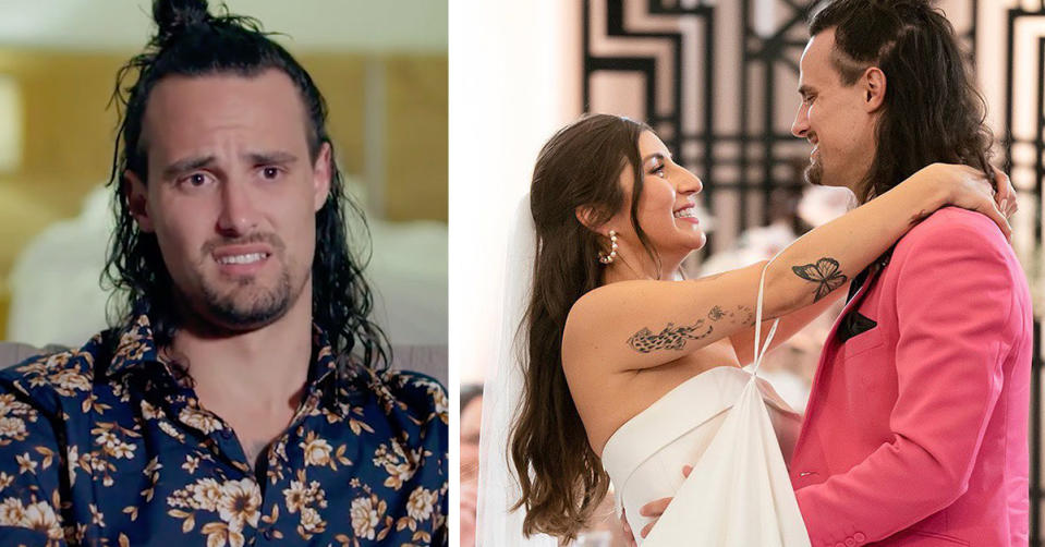 L: Jesse Burford on MAFS. R: Jesse and Claire tie the knot on MAFS