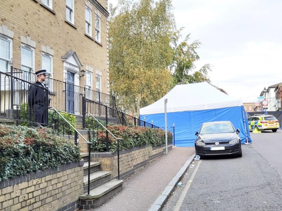 The scene outside Regency Court, Brentwood, where three teenagers were found injured (Essex Police)