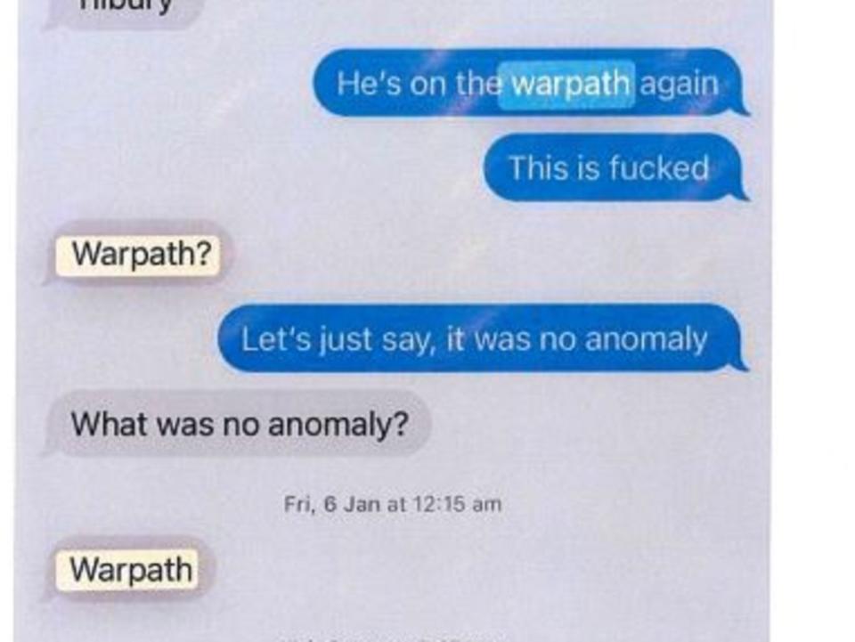 Screenshot of texts between Taylor Auerbach and Steve Jackson. Picture: Supplied/ Federal Court of Australia