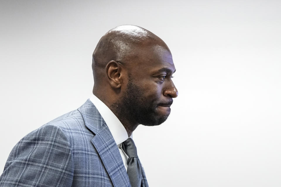 FILE - Election investigation team member Nathan Wade walks in a courtroom in the Fulton county courthouse, July 11, 2023, in Atlanta. A court filing Friday, Feb. 2, 2024, disclosed that Fulton County District Attorney Fani Willis is involved in a "personal relationship" with Wade, the special prosecutor she hired, but she argues there are no grounds to dismiss the case or to remove her from the prosecution. (AP Photo/Brynn Anderson, File)