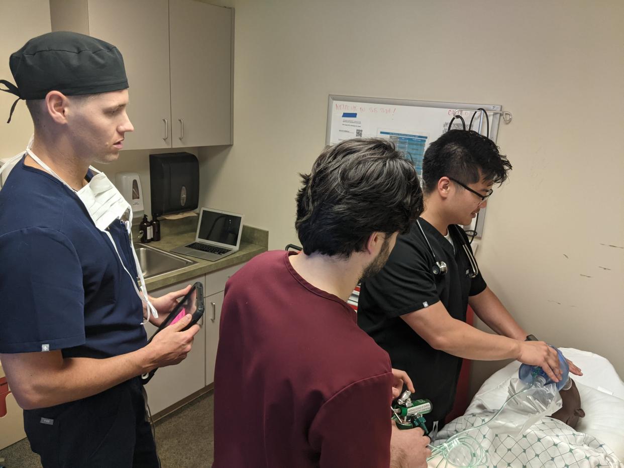 Students at the MCG Southeast Campus at Candler Hospital in Savannah. From the left, Brennen Bogdanovich, Seena Mansouri  and Tommy Bui.