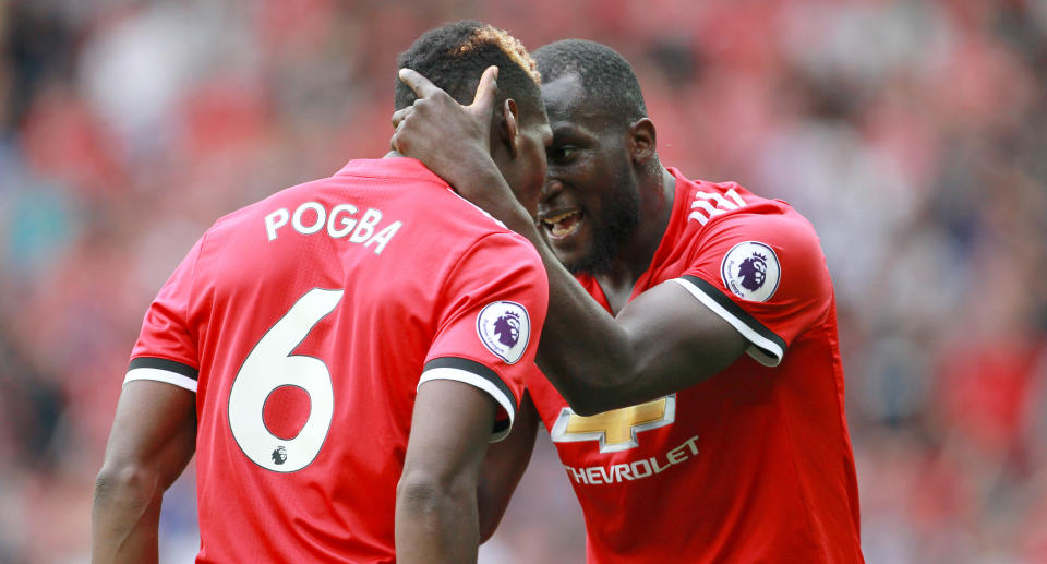 Manchester United’s Paul Pogba and Manchester United’s Romelu Lukaku celebrate