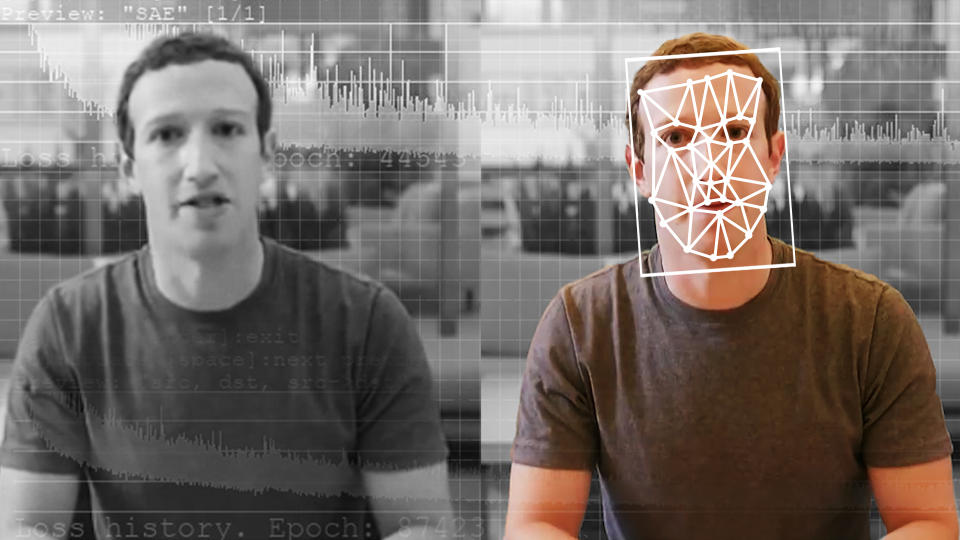 A comparison of an original and deepfake video of Facebook CEO Mark Zuckerberg. (Photo: Elyse Samuels/The Washington Post via Getty Images)