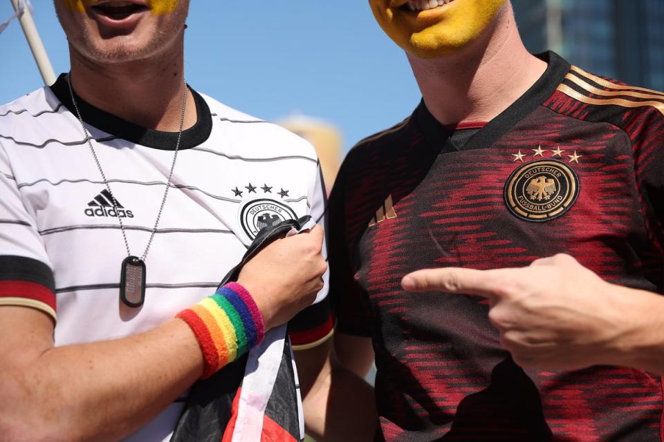 Germany fans wear a rainbow wristband in Qatar (Getty)