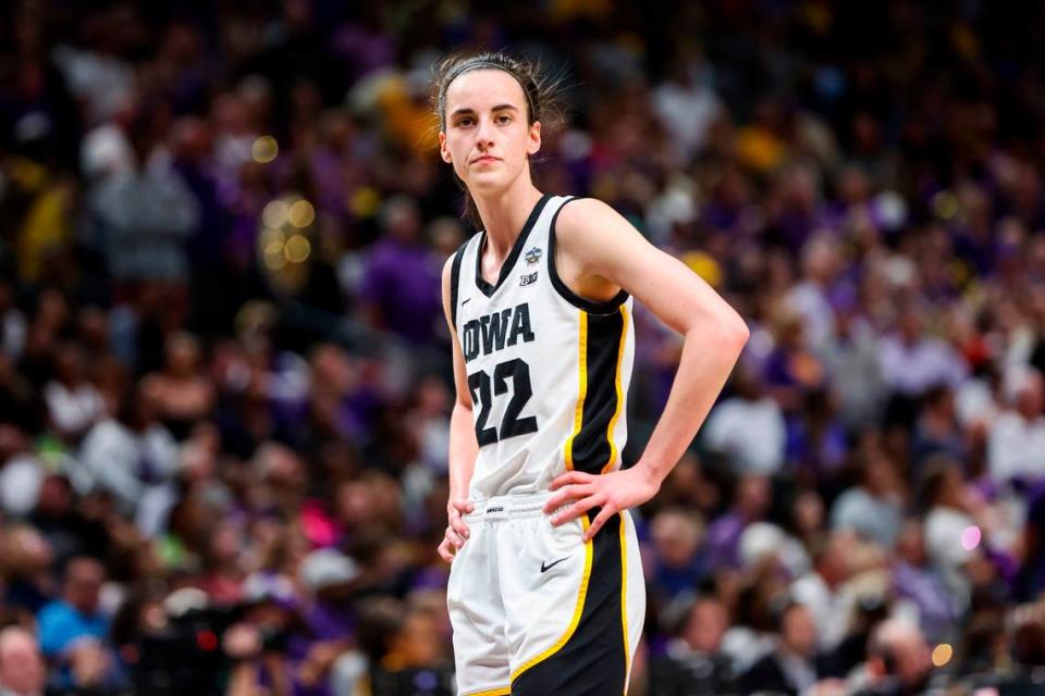 Caitlin Clark at last year’s Women’s Final Four NCAA championship game in Dallas where Iowa lost to LSU, 102–85.