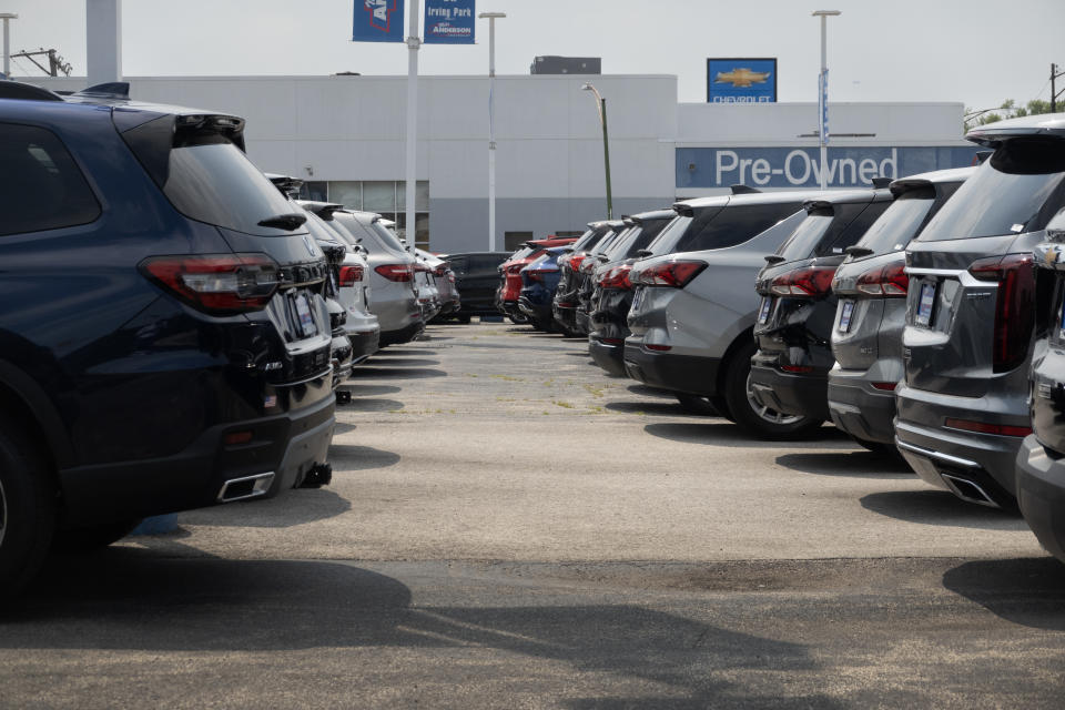 CHICAGO, ILLINOIS - JUNE 20: Cars sit on a Chevrolet dealership's lot on June 20, 2024 in Chicago, Illinois. A cyber attack on CDK Global, a software provider that helps dealerships manage sales and service, has crippled the workflow at approximately 15,000 dealerships across the United States and Canada. (Photo by Scott Olson/Getty Images)